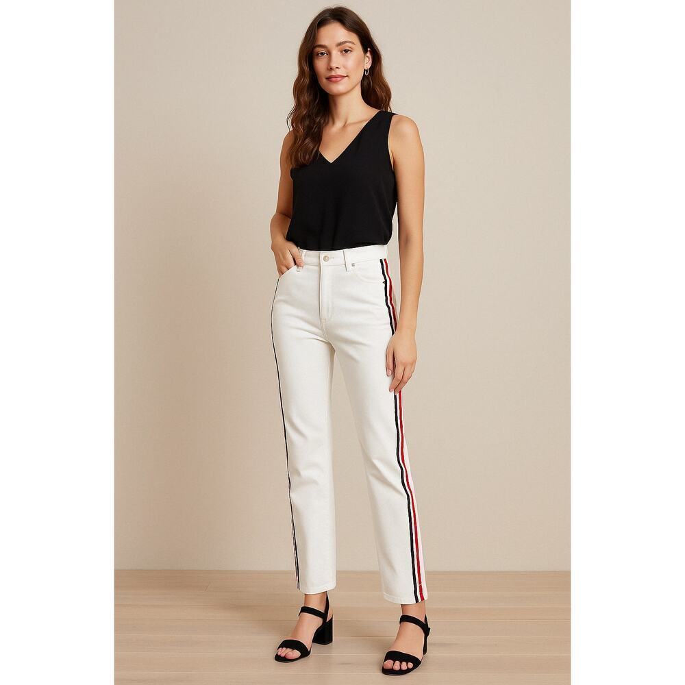 NWT POL Side Stripe Jeans Size Medium White High Rise Straight Leg $90 Retail